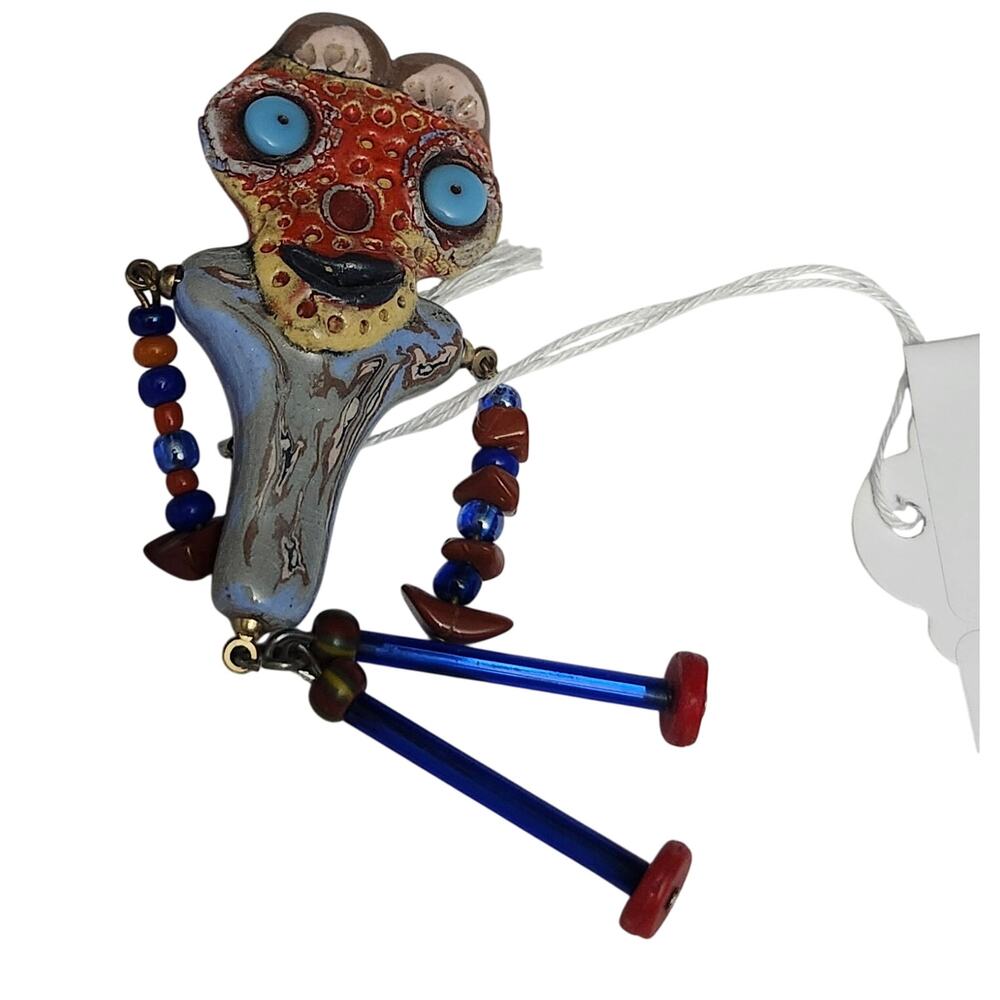 Rare Vtg 1989 Edwin B Shelton Artist Glass Articulated Beaded Dangle Pin Brooch